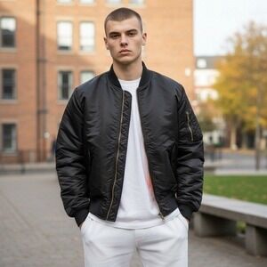 VTG Jordan Craig‎ Bomber Jacket Black Orange Lined Full Zip 6XL MA1 Style - NEW